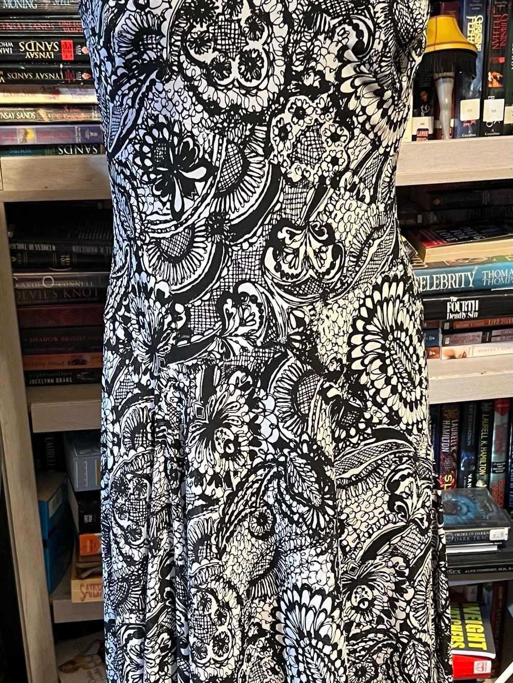 Evan Picone Black and White Floral Paisley Maxi Dress